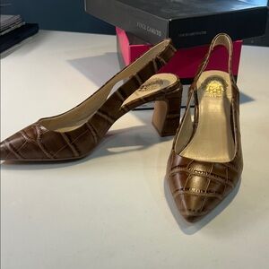Vince Camuto Tan Textured Slingback Heels